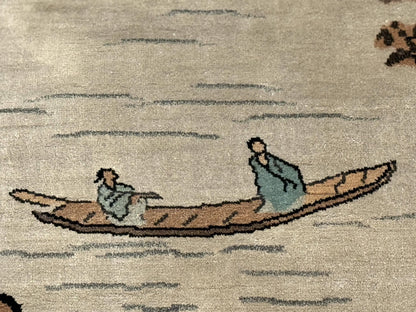 Chinese Silk Wall Hanging Hand Knotted 3x5 Feet River And Boat Scene Rug Tapestry For Home Decor