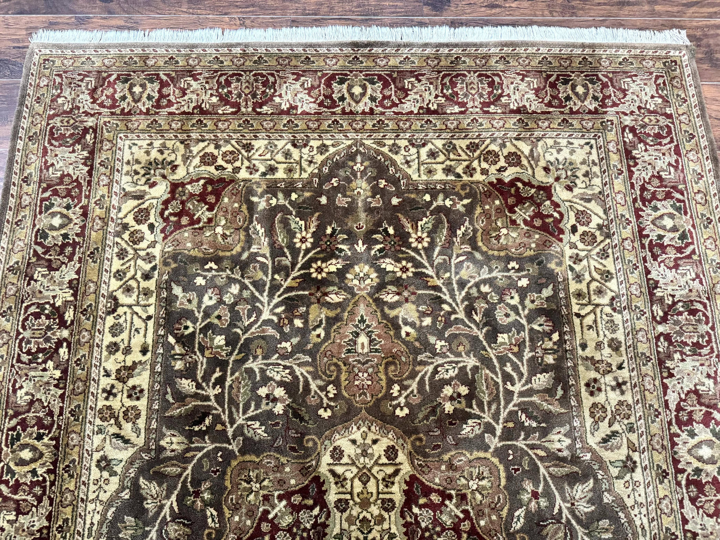 Indo Persian Rug 6x9 Handmade Wool Vintage Floral Cross Pattern