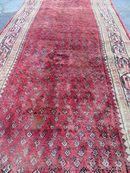 3'7"X 10' Antique Handmade India Oriental Paisley Wool Runner Rug Vegy # 31