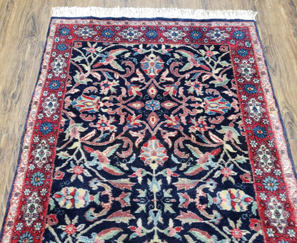 Antique Persian Sarouk, Wool, Hand-Knotted, Blue & Red, 3'1" x 5'3"