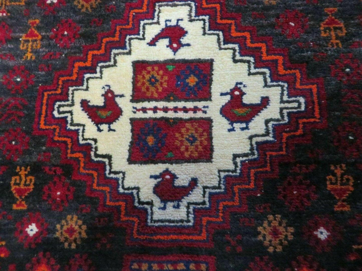 Vintage Handmade Indian Jaipur Rug Bird Carpet Wool Full Pile 4x7