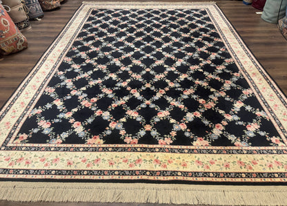 Karastan Garden of Eden Rug 8.8 x 12 Ebony Trellis Floral Wool Pile Vintage Discontinued