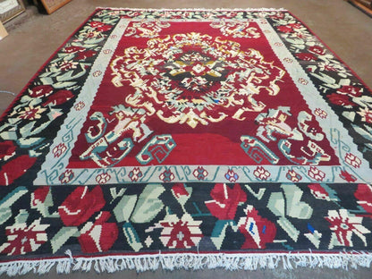 Kilim Rug 8x11 Handmade Flat Weave Karabagh Wool With Organic Dyes Vintage