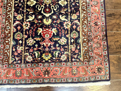 Persian Tabriz Rug 3x4, Navy Blue, Birds, Floral, Prayer Rug, Handmade Wool Rug, Finely Hand Knotted 325 KPSI