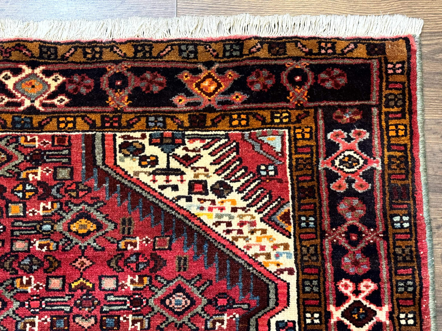 Persian Hamadan Rug 4x7 Tribal Malayer Carpet Red Ivory Bohemian Antique