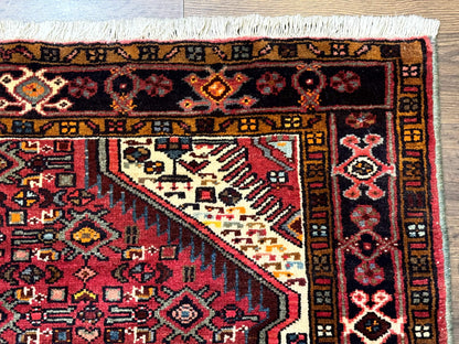 Persian Hamadan Rug 4x7 Tribal Malayer Carpet Red Ivory Bohemian Antique