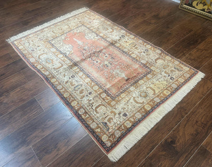 Silk Indian Kayseri Rug 4x6, Haji Jalili Design, Vintage Rug