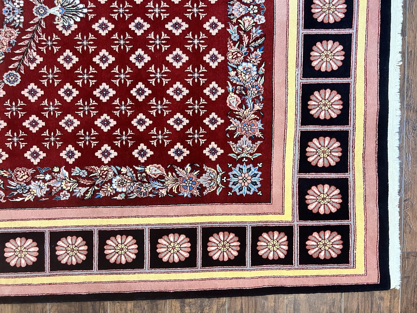 Pakistani Rug 6x9, European Aubusson Design, Wool Handmade Vintage Carpet, Dark Red, 6 x 9 Medium Sized Rug