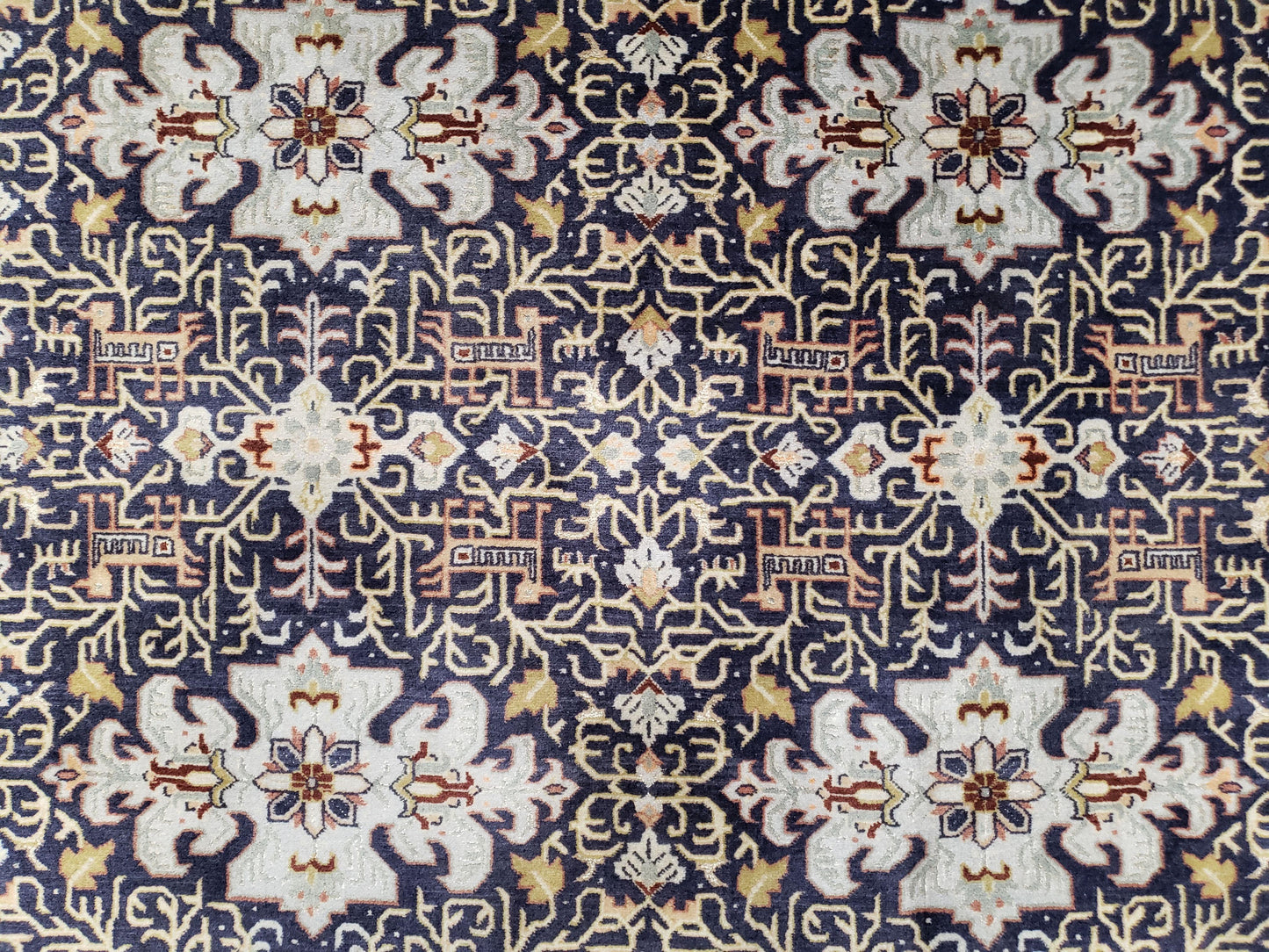 Persian Kashan Rug Hand Knotted Wool Navy Blue