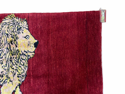 Handmade Wool Rug 3x5 Hand Knotted Lion Design With Veggy Dyes New Vintage