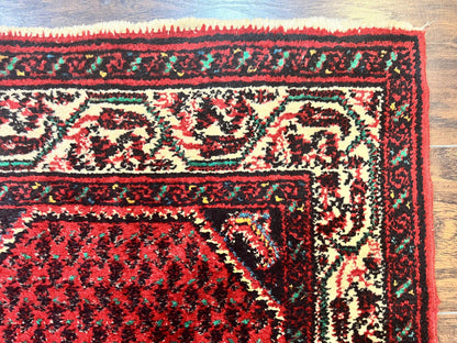 Persian Tribal Rug 2.6 x 5, Boteh Paisley Pattern, Red and Beige, Wool Hamadan Rug