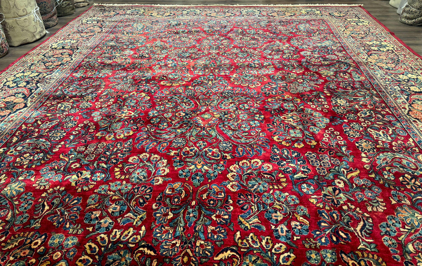 Antique Persian Sarouk Rug Palace Size 12x18 With Regal Floral Palmette
