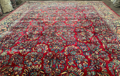Antique Persian Sarouk Rug Palace Size 12x18 With Regal Floral Palmette