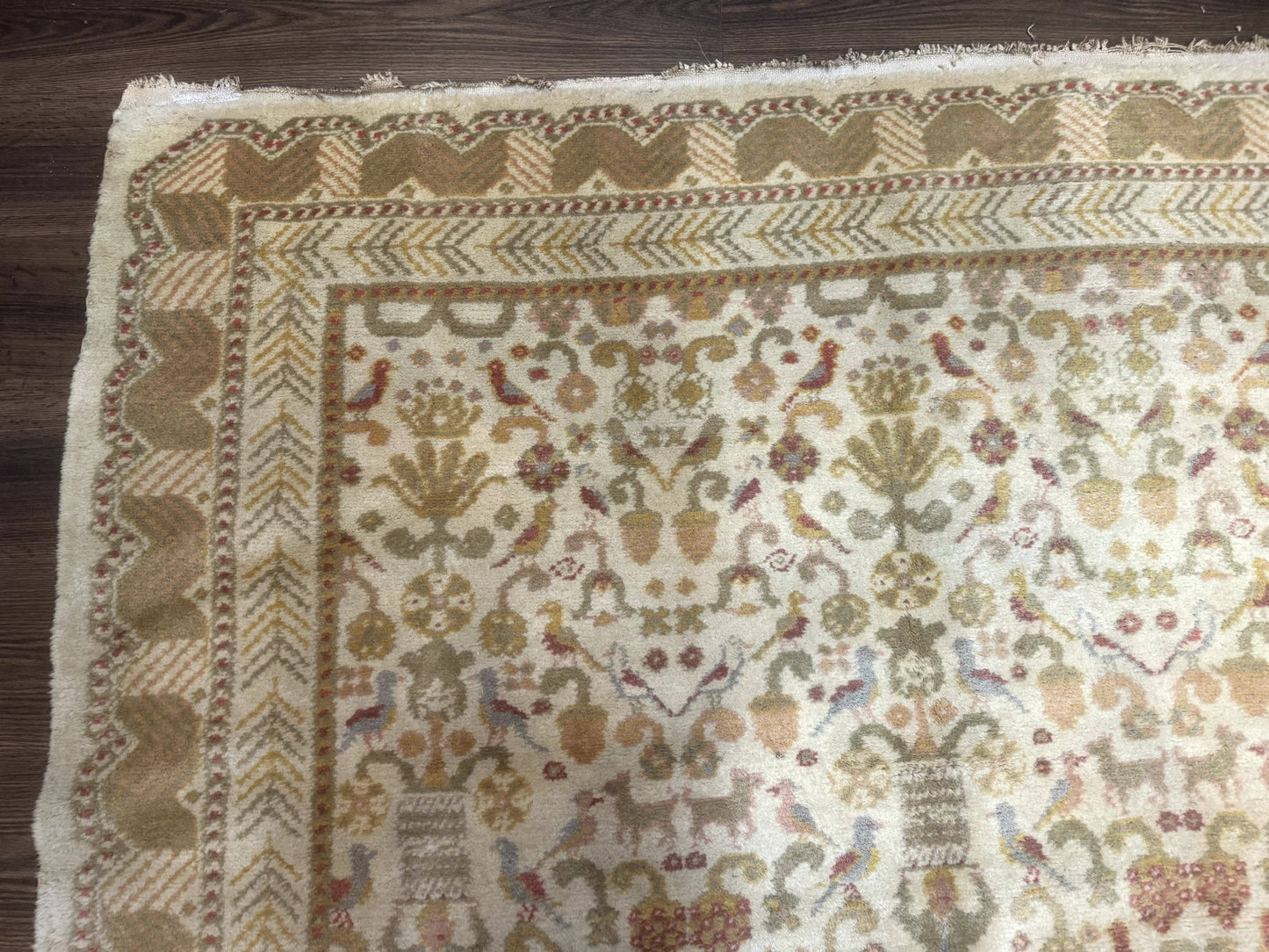 Large Spanish Portuguese Rug 9x15, Beige, Vintage, Allover Pattern, Wool