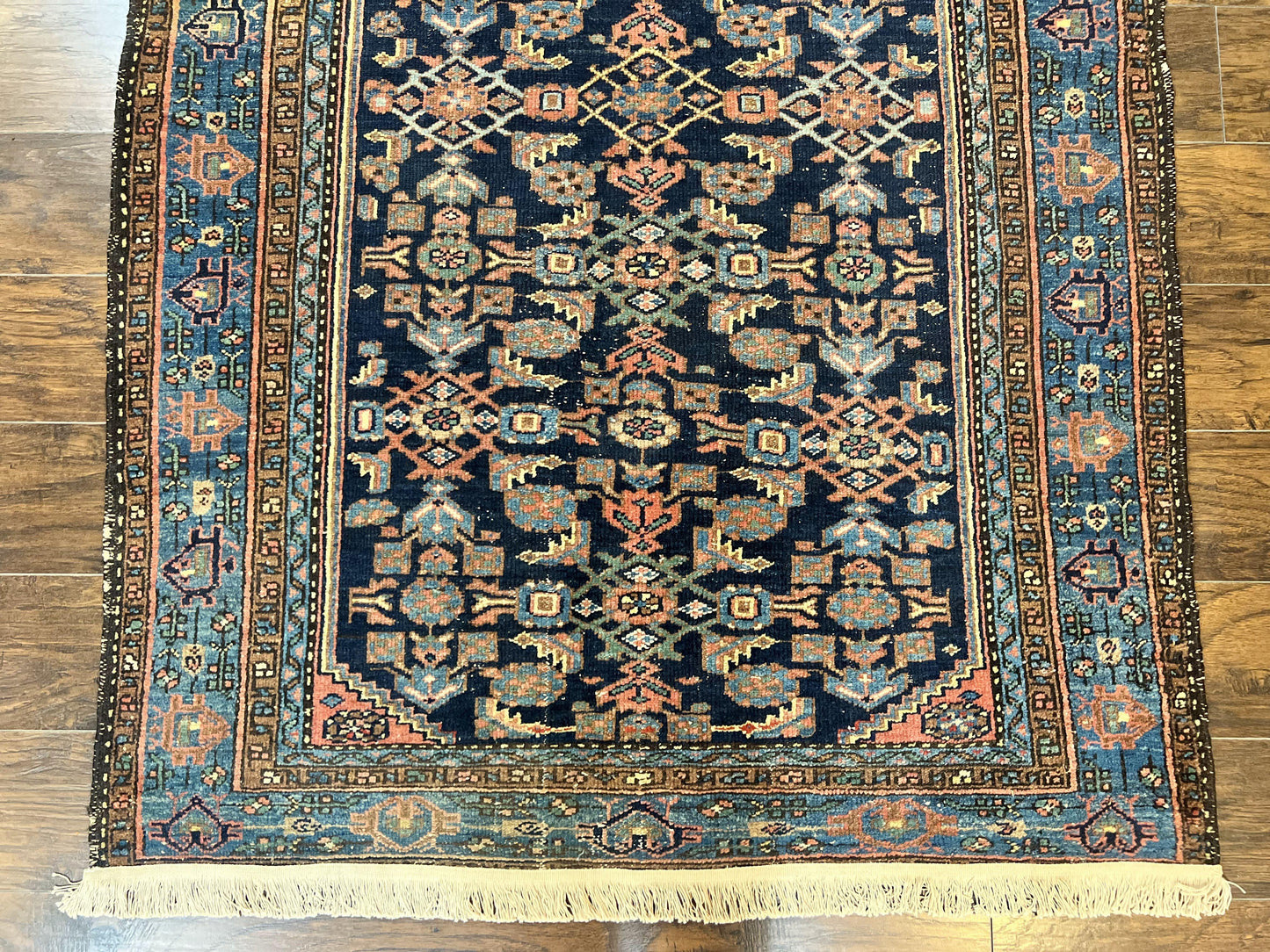 Antique Persian Tribal Rug Hand Knotted Wool 5x7 Navy Blue Pink Hamadan Pattern