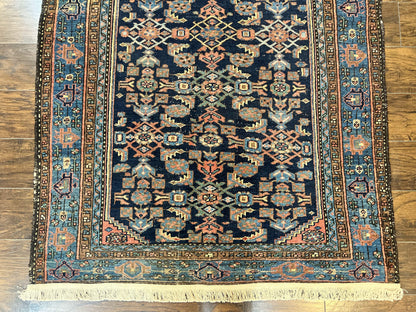 Antique Persian Tribal Rug Hand Knotted Wool 5x7 Navy Blue Pink Hamadan Pattern