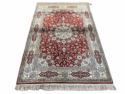 Vintage Handmade Chinese Silk Rug 4x6 Hand Knotted Oriental Silk 400 KPSI