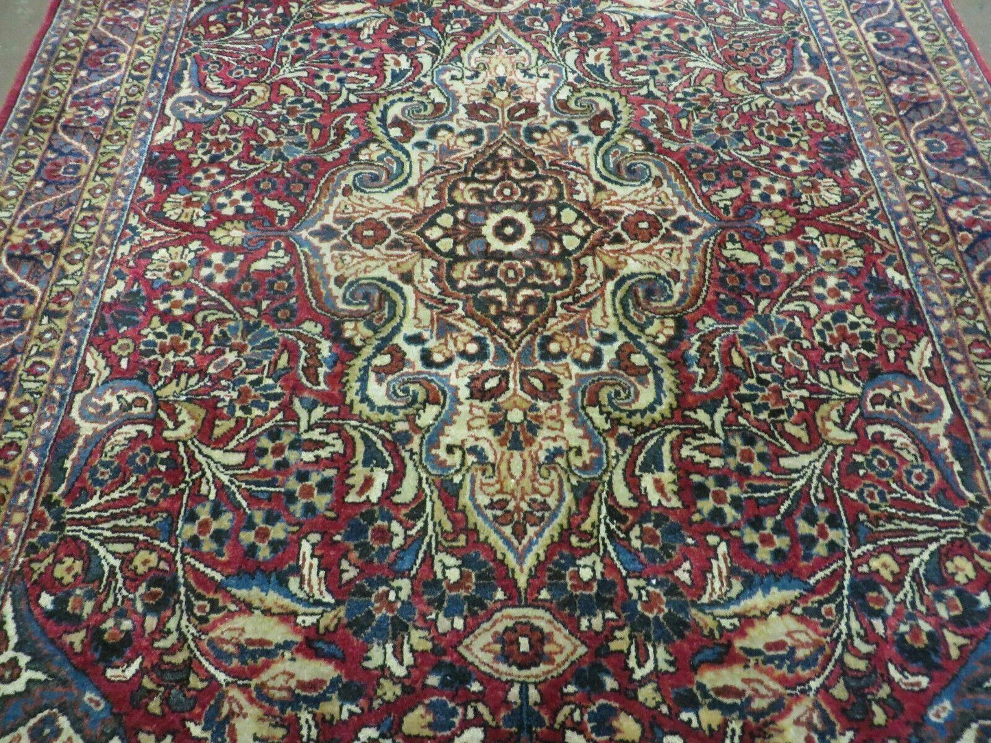Antique Handmade Indian Wool Rug Agra Fine Weave Organic Vegetable Dyes 41x60