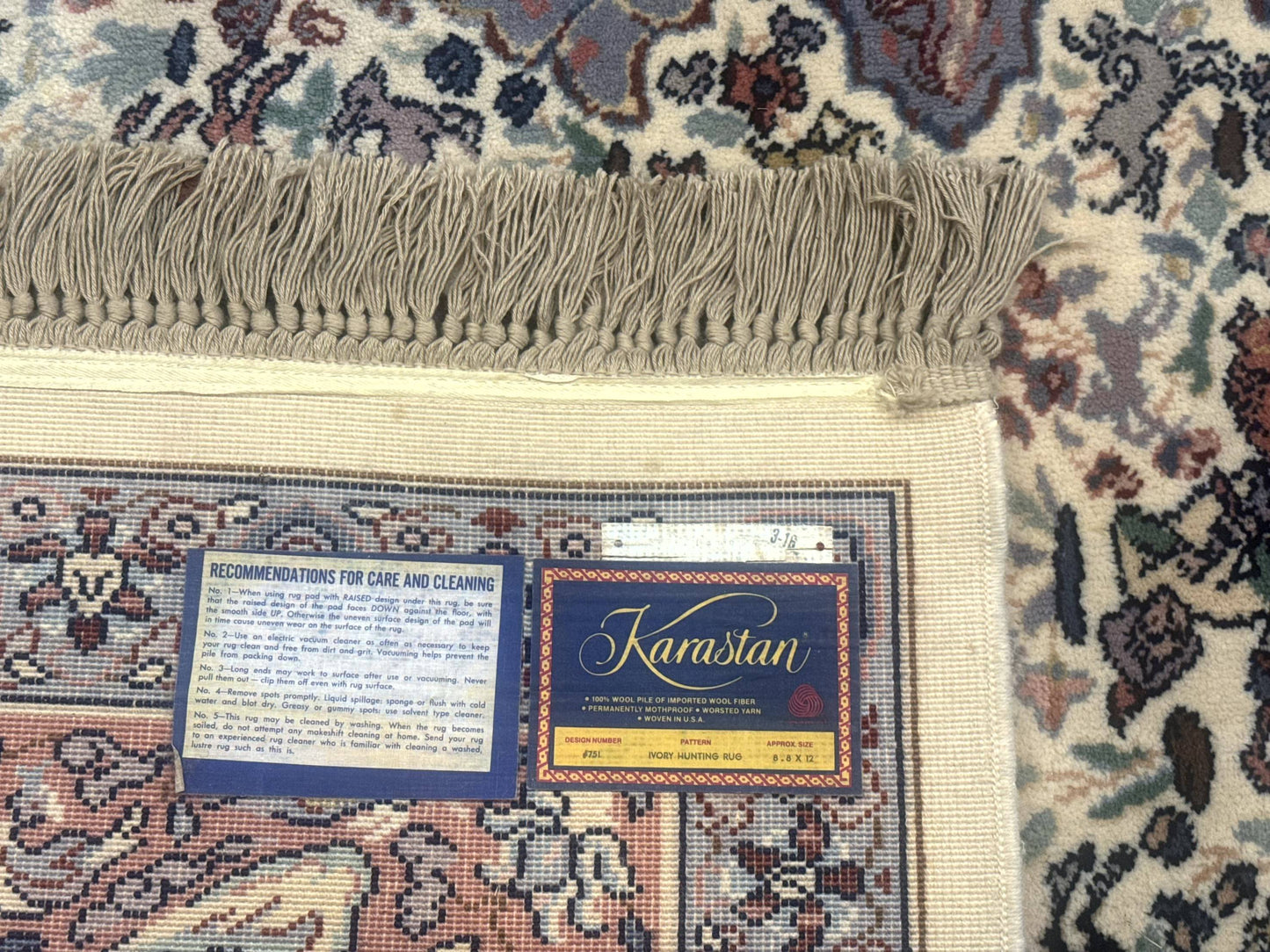 Karastan Ivory Hunting Rug 8 8 By 12 Vintage Wool Discontinued Original 700 Series Rare