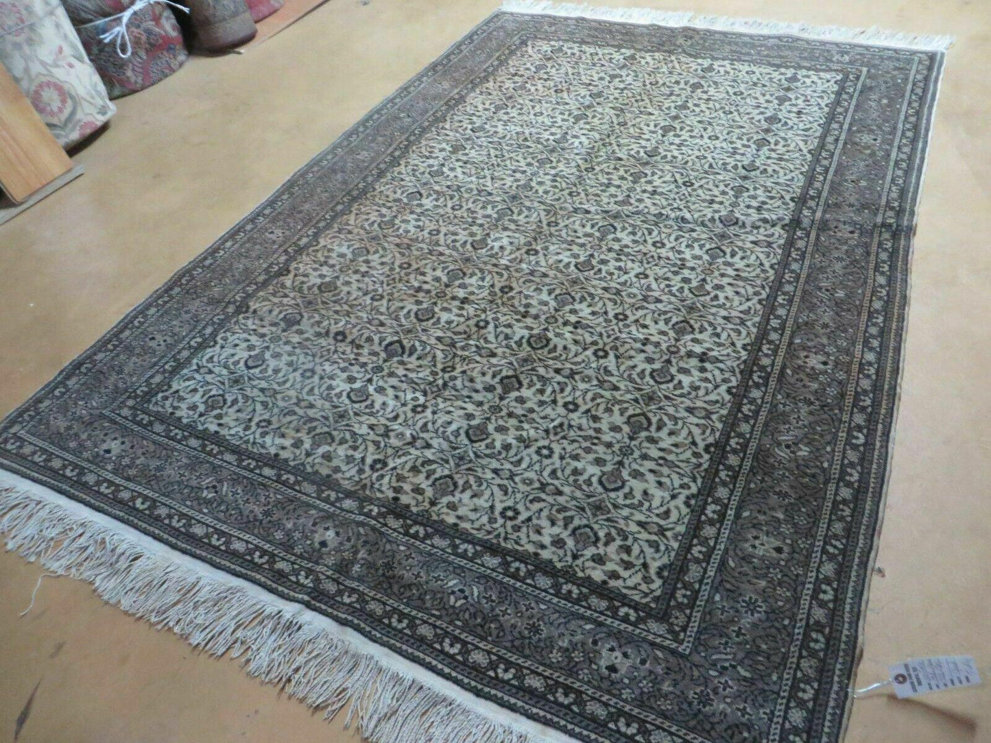 Vintage Turkish Hereke Rug Wool on Cotton 58 x 85 Floral Full Pile