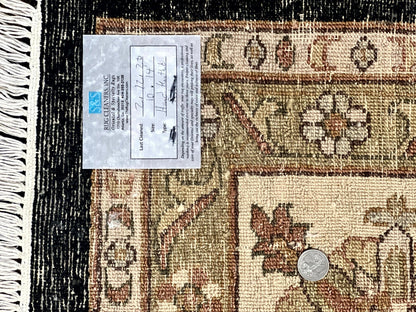 Indo Persian Rug 10x14, Charcoal and Beige, Floral Allover, Handmade Vintage Wool Carpet