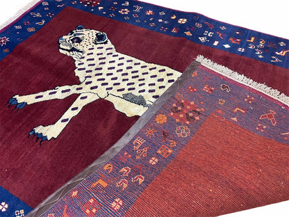Zagros Wool Rug 5x7 Handmade With Organic Dyes Snow White Panther Maroon Blue