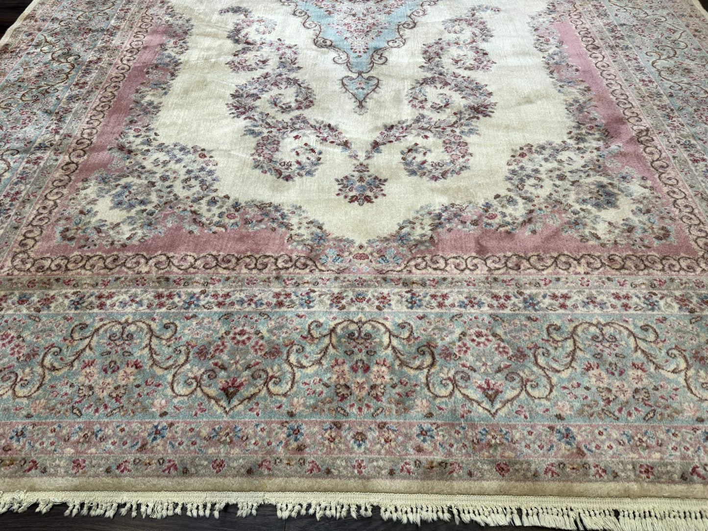 10x14 Karastan Kirman Rug #784 Pastel Ivory Kirman Medallion, Wool Antique Original 700 Series