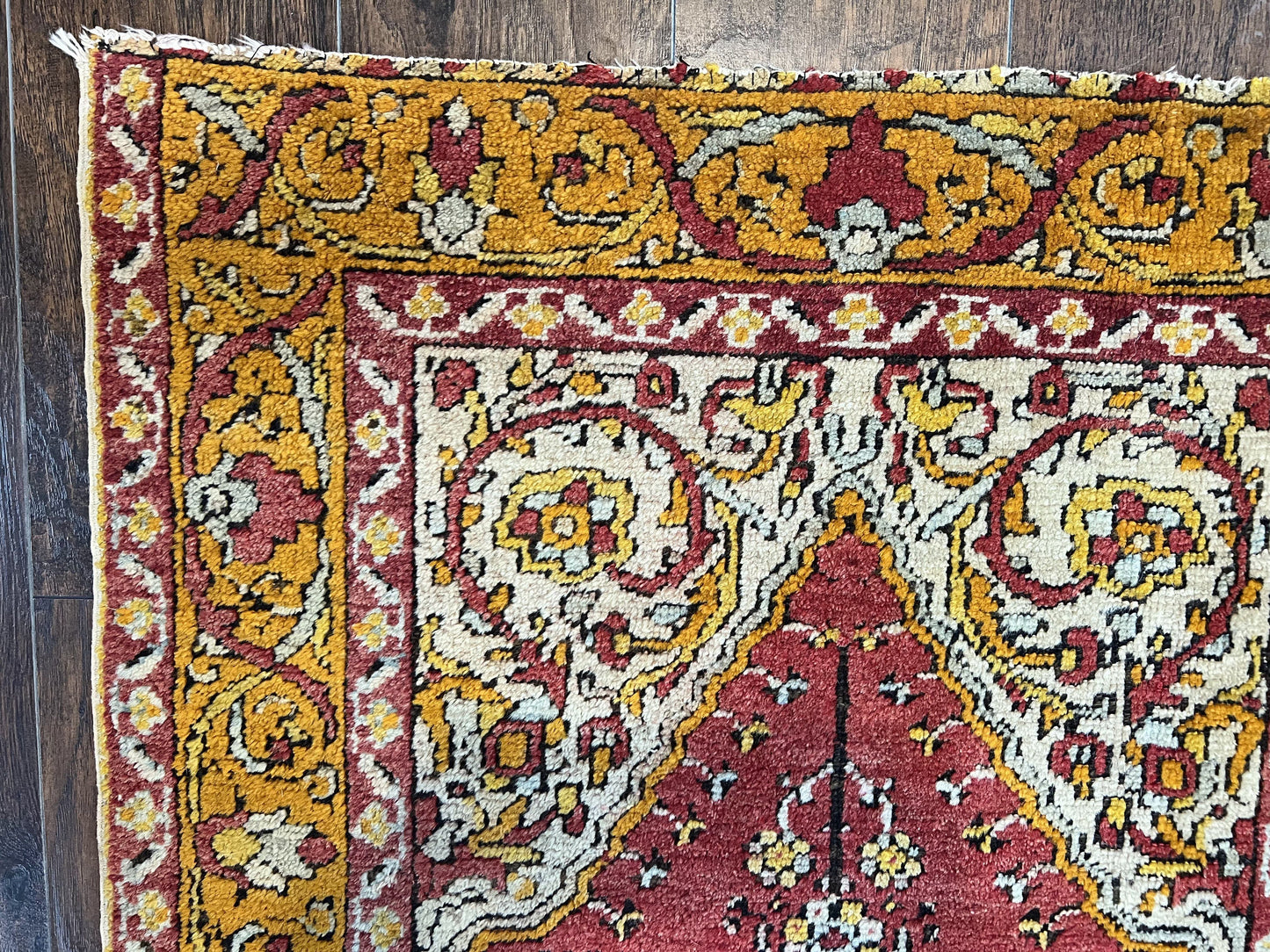 Antique Turkish Prayer Rug 3x5 Hand Knotted Oushak Wool Mehrab Vintage Carpet