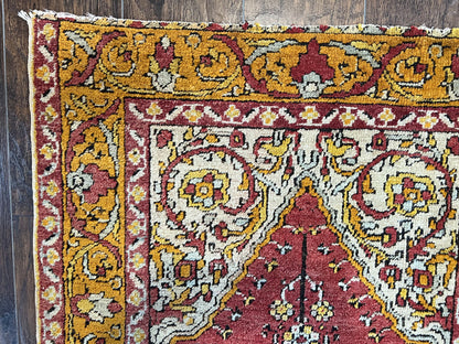 Antique Turkish Prayer Rug 3x5 Hand Knotted Oushak Wool Mehrab Vintage Carpet