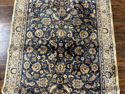 Vintage Art Silk Rug 3x4 Traditional Oriental Persian Design Navy Blue Power Loomed