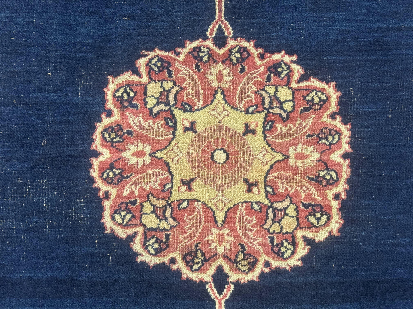 Antique Persian Mashad Rug 4x6, Semi Open Field, Navy Blue, Lion Pictorials, Triple Medallion, Dorokhsh Rug