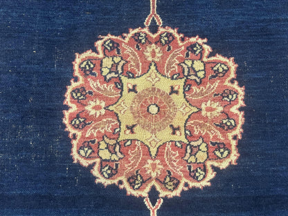 Antique Persian Mashad Rug 4x6, Semi Open Field, Navy Blue, Lion Pictorials, Triple Medallion, Dorokhsh Rug