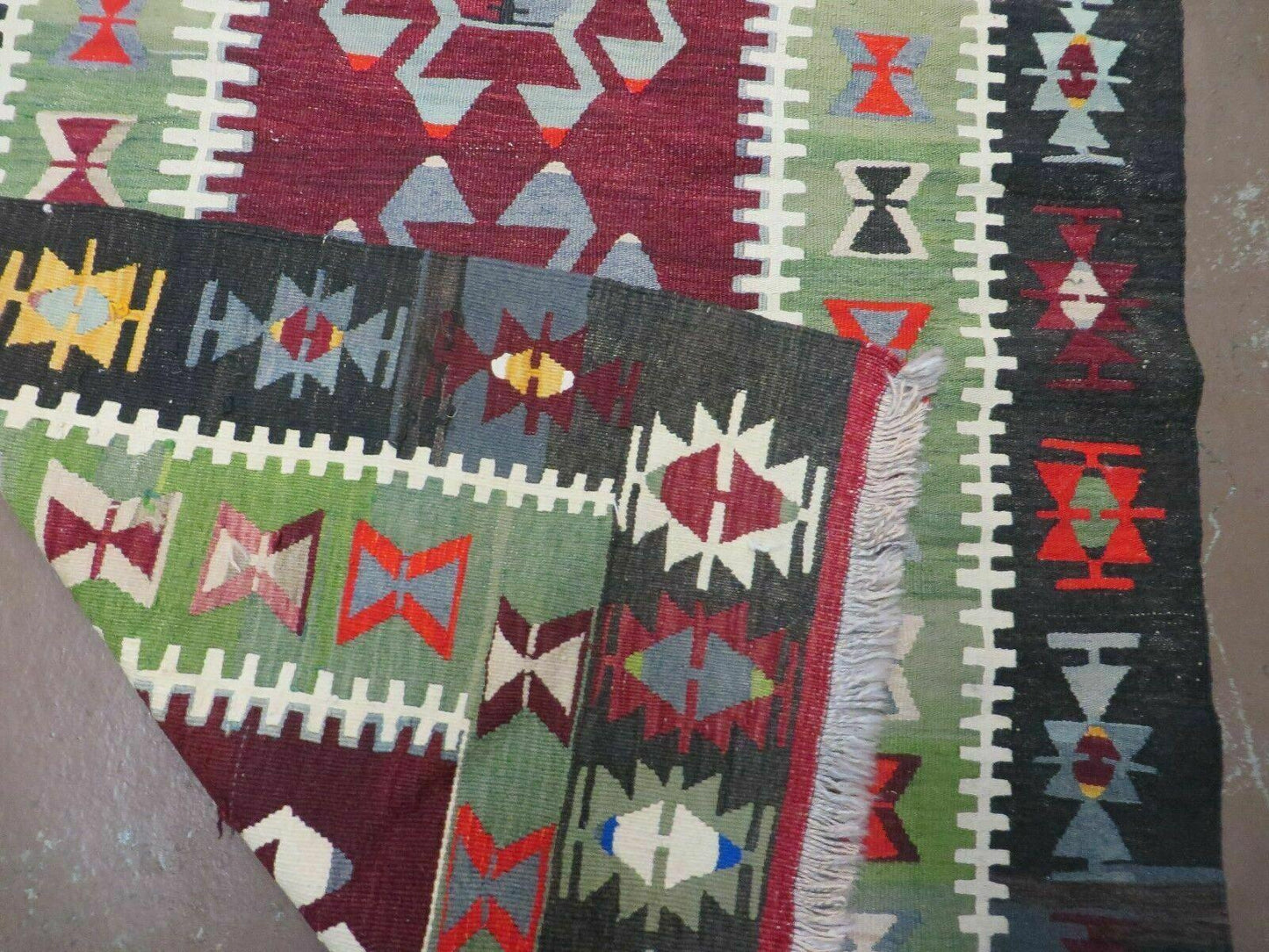Turkish Kilim Rug Vintage Handmade Flat Weave Wool Veg Dyes 3 Ft 8 In By 5 Ft 1 In