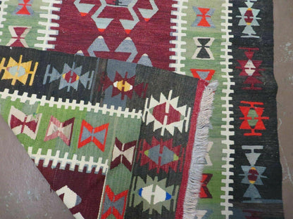 Turkish Kilim Rug Vintage Handmade Flat Weave Wool Veg Dyes 3 Ft 8 In By 5 Ft 1 In