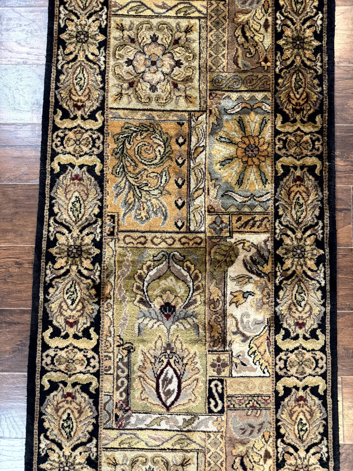 Indian Runner Rug 3x14, Panel Design, Oriental Carpet for Hallway