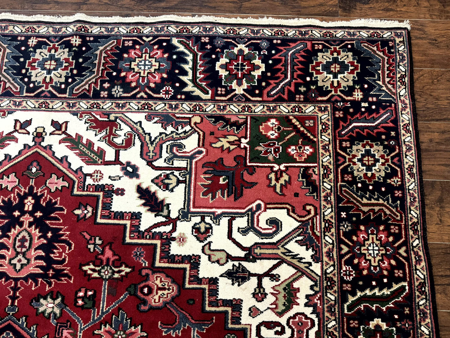 Indo Persian Heriz Rug 8x10 Geometric Medallion Wool Room Size Carpet