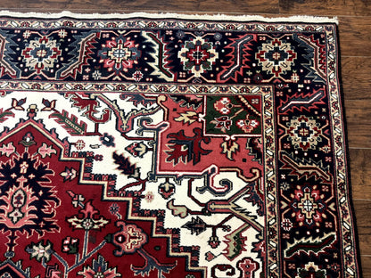 Indo Persian Heriz Rug 8x10 Geometric Medallion Wool Room Size Carpet