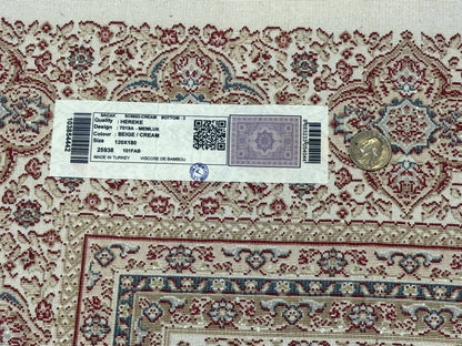 Memluk Silk Rug Turkish Hereke Style 4x6 Bamboo Silk Contemporary Carpet