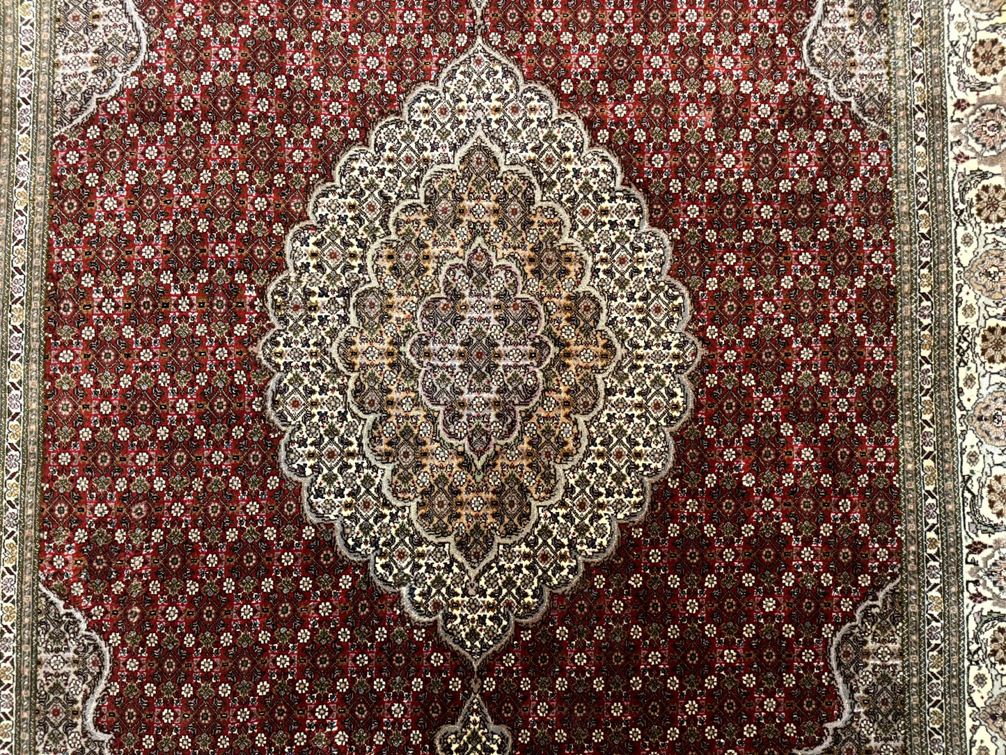 Persian Rug Tabriz 5x7 Very Fine 330 KPSI Wool Silk Red Ivory Herati Mahi