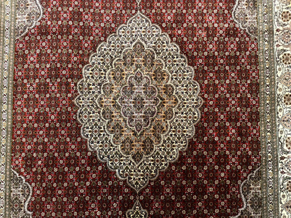 Persian Rug Tabriz 5x7 Very Fine 330 KPSI Wool Silk Red Ivory Herati Mahi