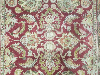 Indo Persian Rug 6x9, Hand Knotted Vintage Indian Sultanabad Agra Wool Rug, Handmade Oriental Carpet 6 x 9, Red Large Floral Design