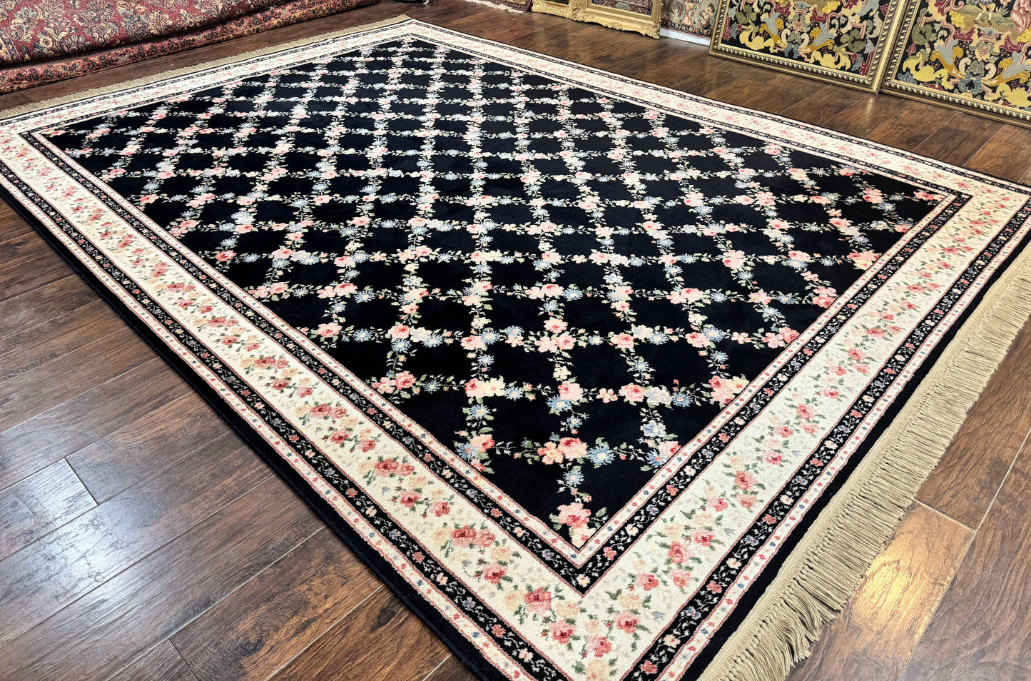 Karastan Rug Garden of Eden Wool Rug Vintage Ebony Trellis Carpet 509 1270