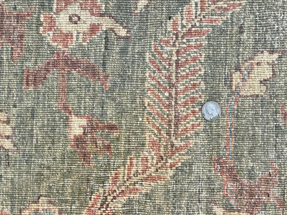 Large Modern Pakistani Rug 9x12, Handmade Wool Carpet, Peshawar Rug, Hand Knotted Oriental Rug, Contemporary, Floral, Light Green