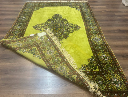 Moroccan Rug 6x8 Vintage Lime Green Wool Carpet Hand Knotted