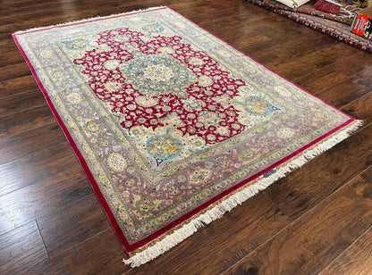 Persian Tabriz Rug 5x7 Handmade With Kork Wool Silk Foundation Ultra Fine 70 Raj KPSI Floral Medallion