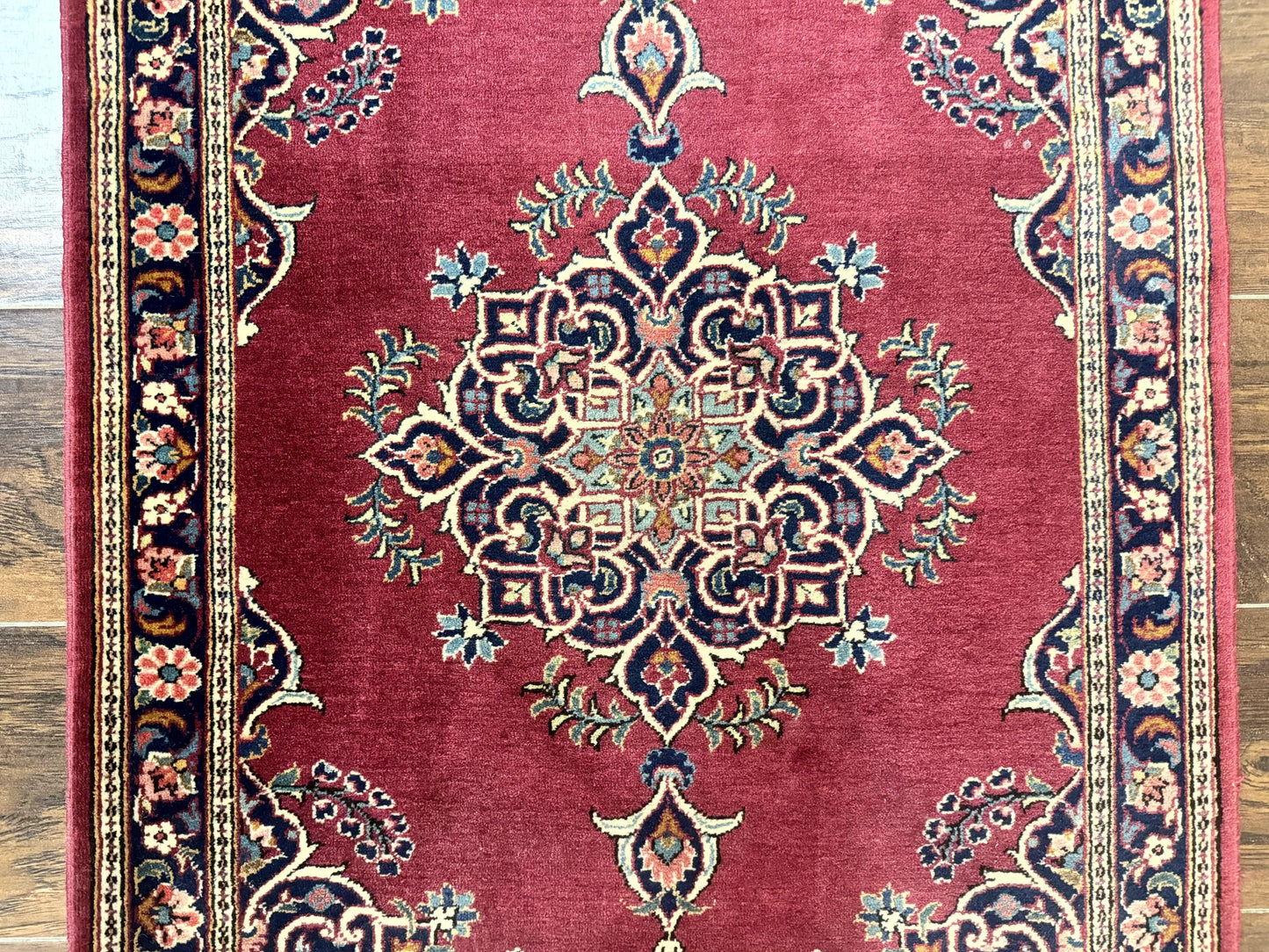 Persian Kashan Rug 2x3 Small Handmade Vintage Wool Semi Antique Carpet Red Navy