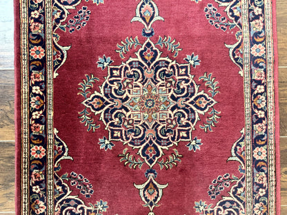 Persian Kashan Rug 2x3 Small Handmade Vintage Wool Semi Antique Carpet Red Navy
