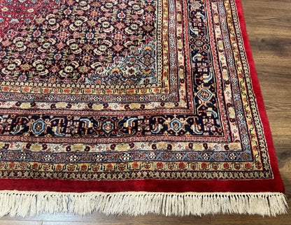 Indo Persian Bidjar Rug 10x14 Red And Dark Blue Herati Mahi Pattern Vintage