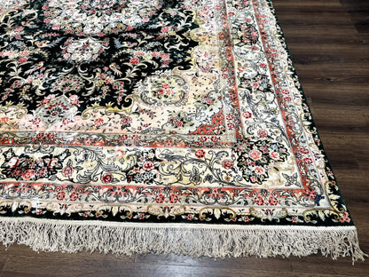 Kashmiri Silk Rug 9x12 Vintage Hand Knotted Carpet For Elegant Interiors