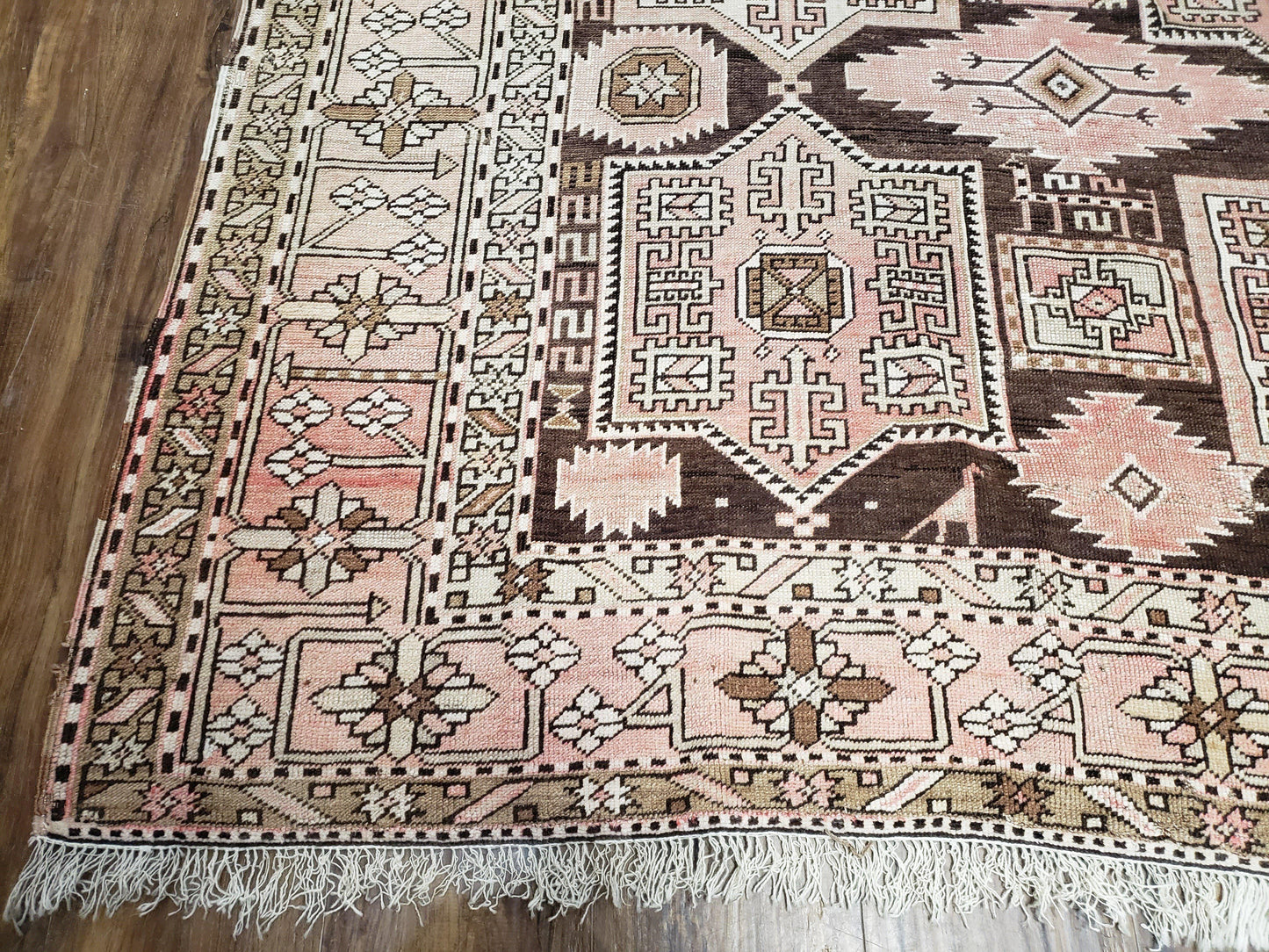 Antique Caucasian Rug 5' 5" x 10' 9", Shirvan Carpet, Wide Oriental Corridor Runner, Quality Handmade Hand-Knotted Wool Rug, Pale Pink Black
